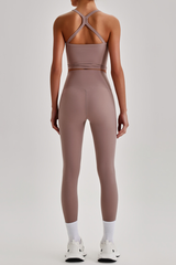 Women's Square Cross Back Tank Top &High Rise Leggings Set