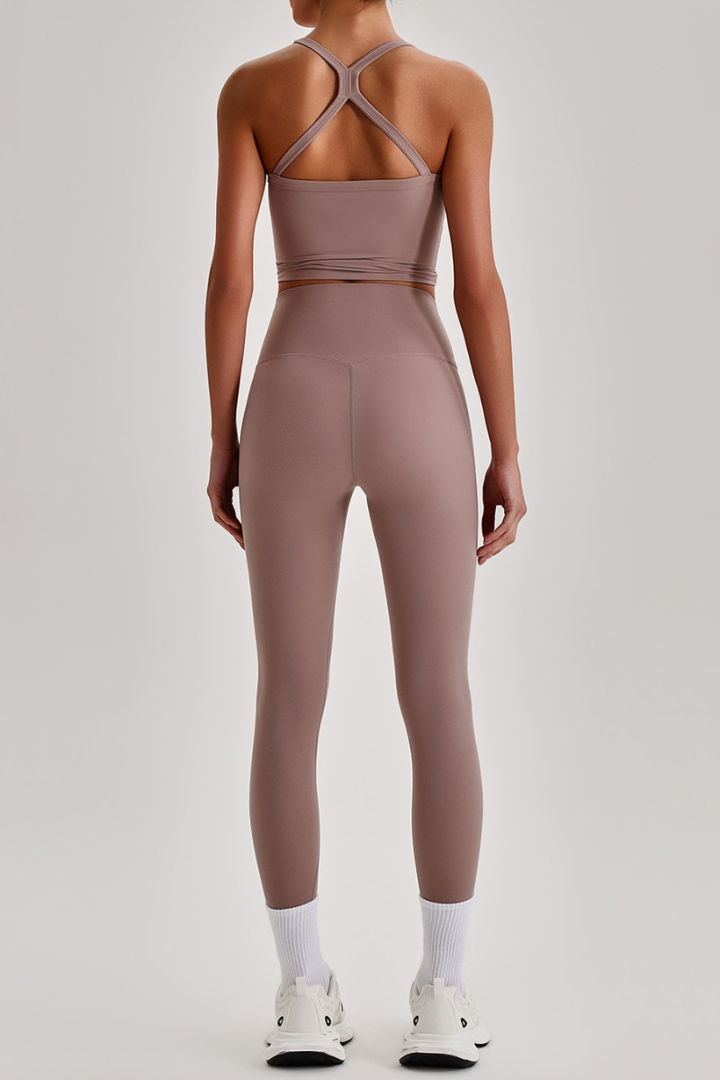 Women's Square Cross Back Tank Top &High Rise Leggings Set