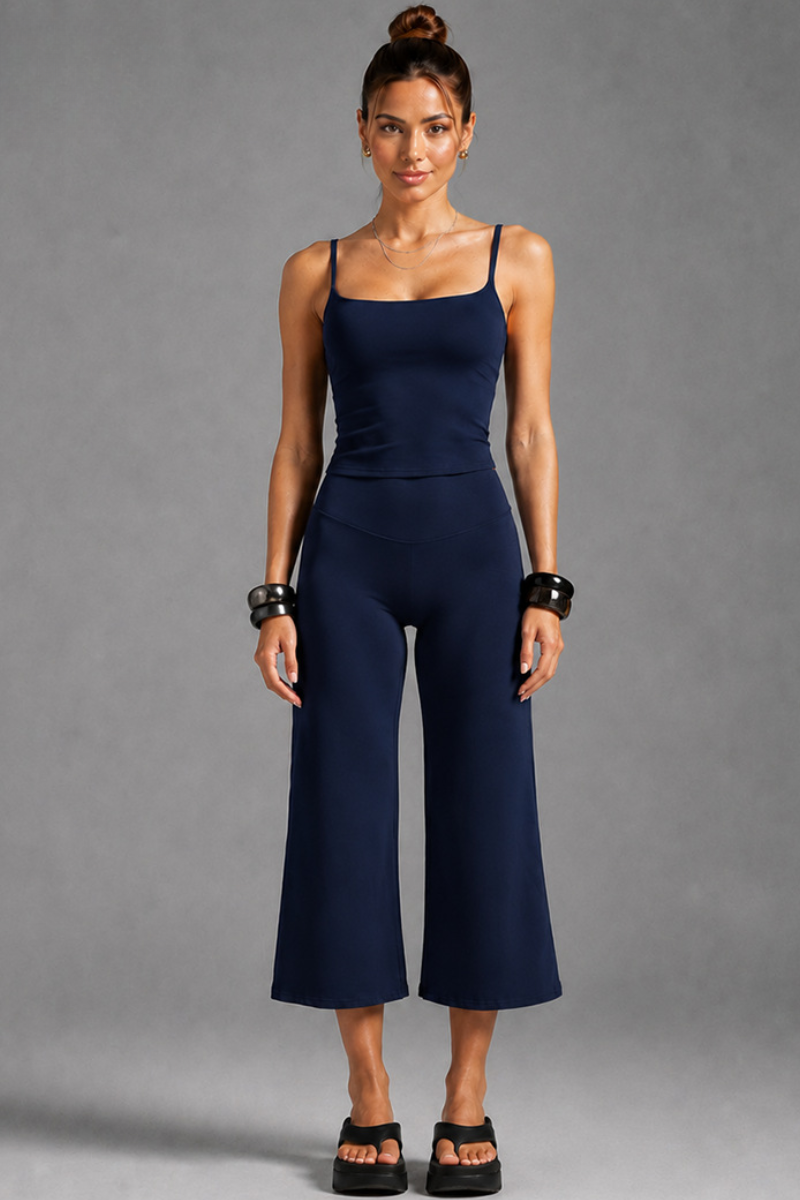 Women'sThin Strap Tank Top And Wide-Leg Capri Pants Sets