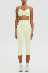 Women Halter V-neck Bra & High Waist Capri Leggings Yoga Set