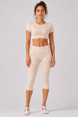 Women's Cropped T-shirt & Capri Leggings Workout Yoga Sets
