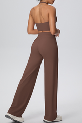Women's Athletic Set:U-neck Halterneck Bra And Wide Leg Pant