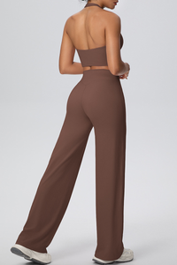 Women's Athletic Set:U-neck Halterneck Bra And Wide Leg Pant