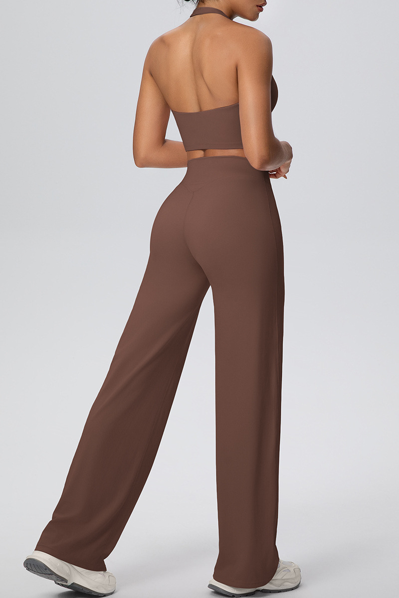 Women's Athletic Set:U-neck Halterneck Bra And Wide Leg Pant