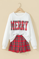 Women's Fall Christmas Embroidery Sweatshirt And Short Set
