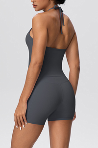 Women's Two Piece Set:Drawstring Halterneck Bra And Shorts