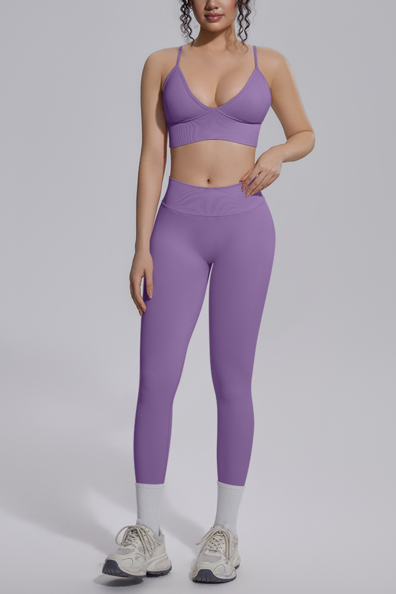 Women's Seamless Triangle Cup Bra&No Front Seam Legings Set