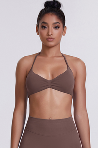 Women's Seamless Pleated Halterneck Sports Bra