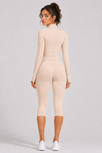 Women's Stand Collar Jacket & Capri Leggings Workout Sets
