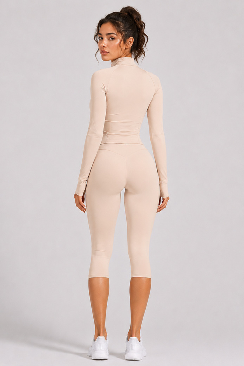 Women's Stand Collar Jacket & Capri Leggings Workout Sets