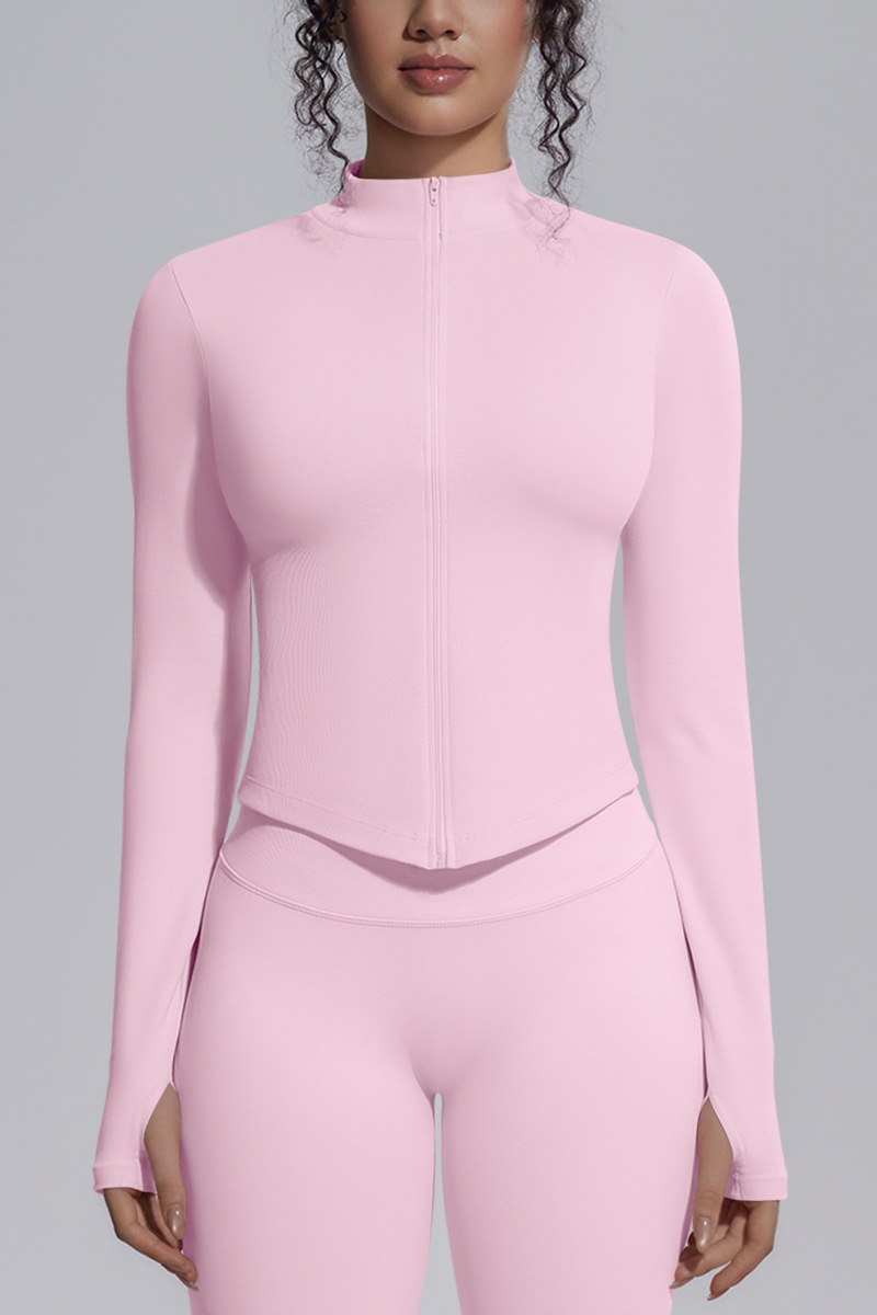 Women's Half Zip Stand Collar Long Sleeve Fitness Jacket