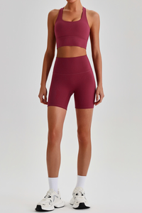 Women's Bare Feel Cross Back Bra &High Waist Shorts Yaga Set