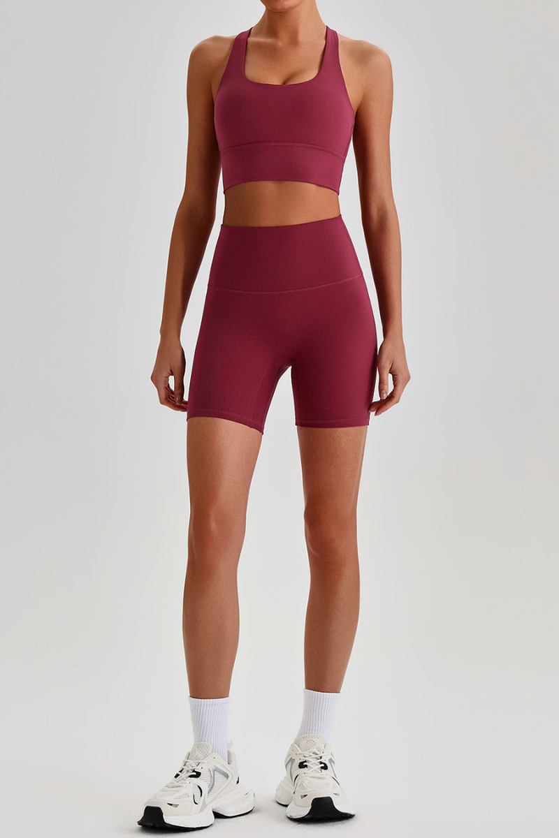 Women's Bare Feel Cross Back Bra &High Waist Shorts Yaga Set