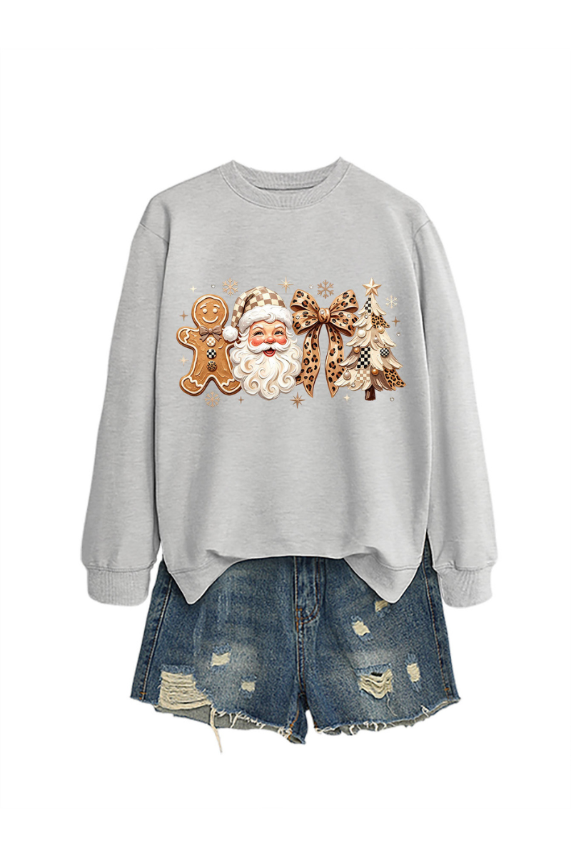 Women's Fall Christmas Santa Bow Printed Multicolor Pullover