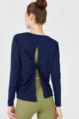 Women's Back Split Tie Lightweight Sheer Long Sleeve T-shirt