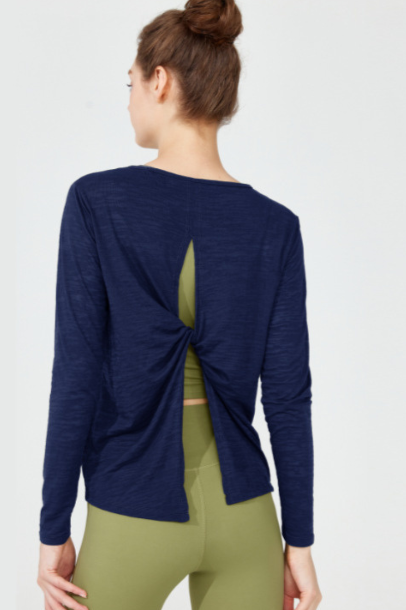 Women's Back Split Tie Lightweight Sheer Long Sleeve T-shirt