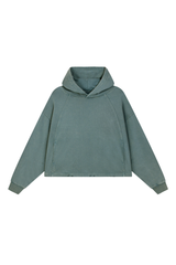 Women's Fall Vintage Washed Raw Hem Crop Boxy Hoodie