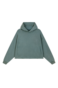 Women's Fall Vintage Washed Raw Hem Crop Boxy Hoodie