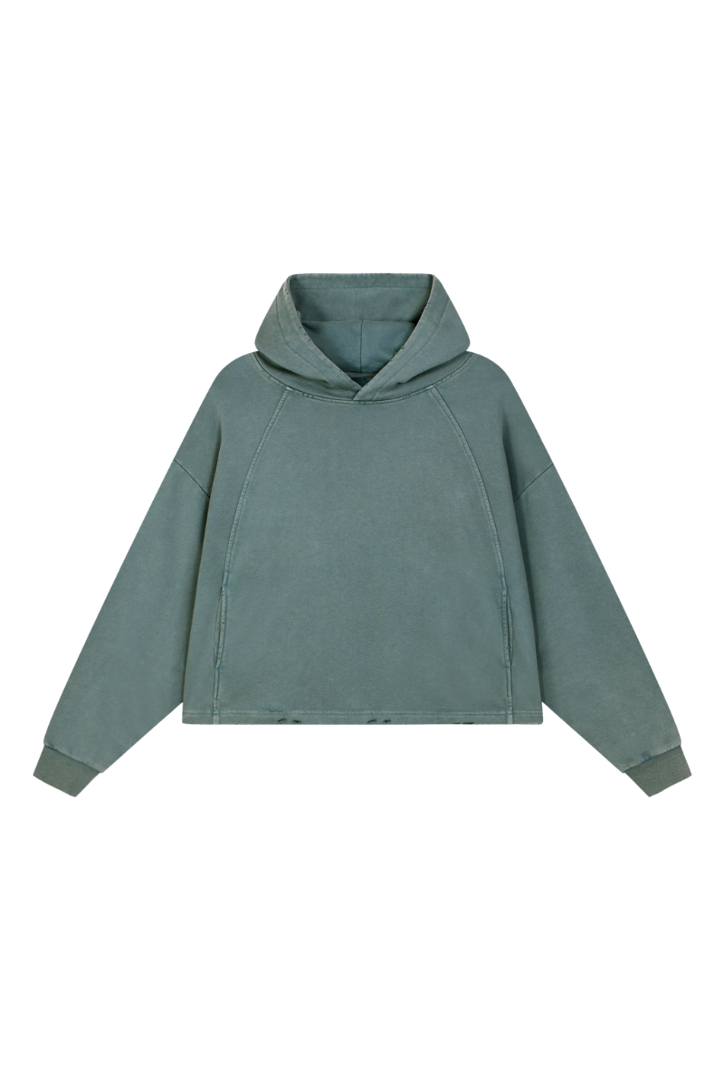 Women's Fall Vintage Washed Raw Hem Crop Boxy Hoodie
