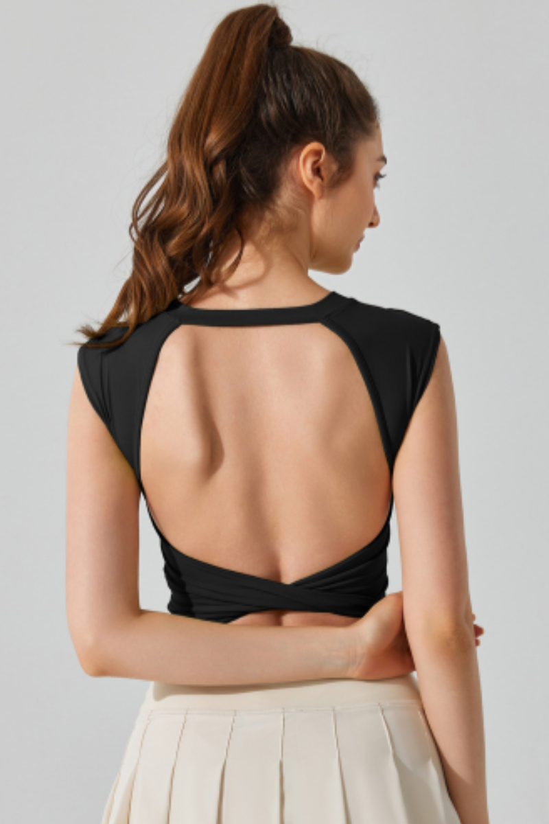 Women's Bare Feel Twist Open Back Cropped Sport T-shirt