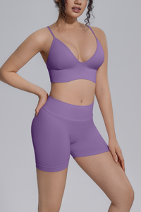 Women's Seamless Triangle Cup Bra And Yoga Shorts Set