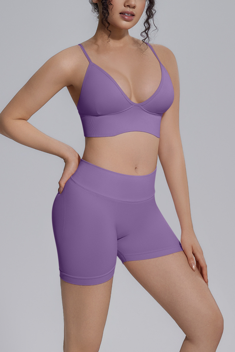 Women's Seamless Triangle Cup Bra And Yoga Shorts Set