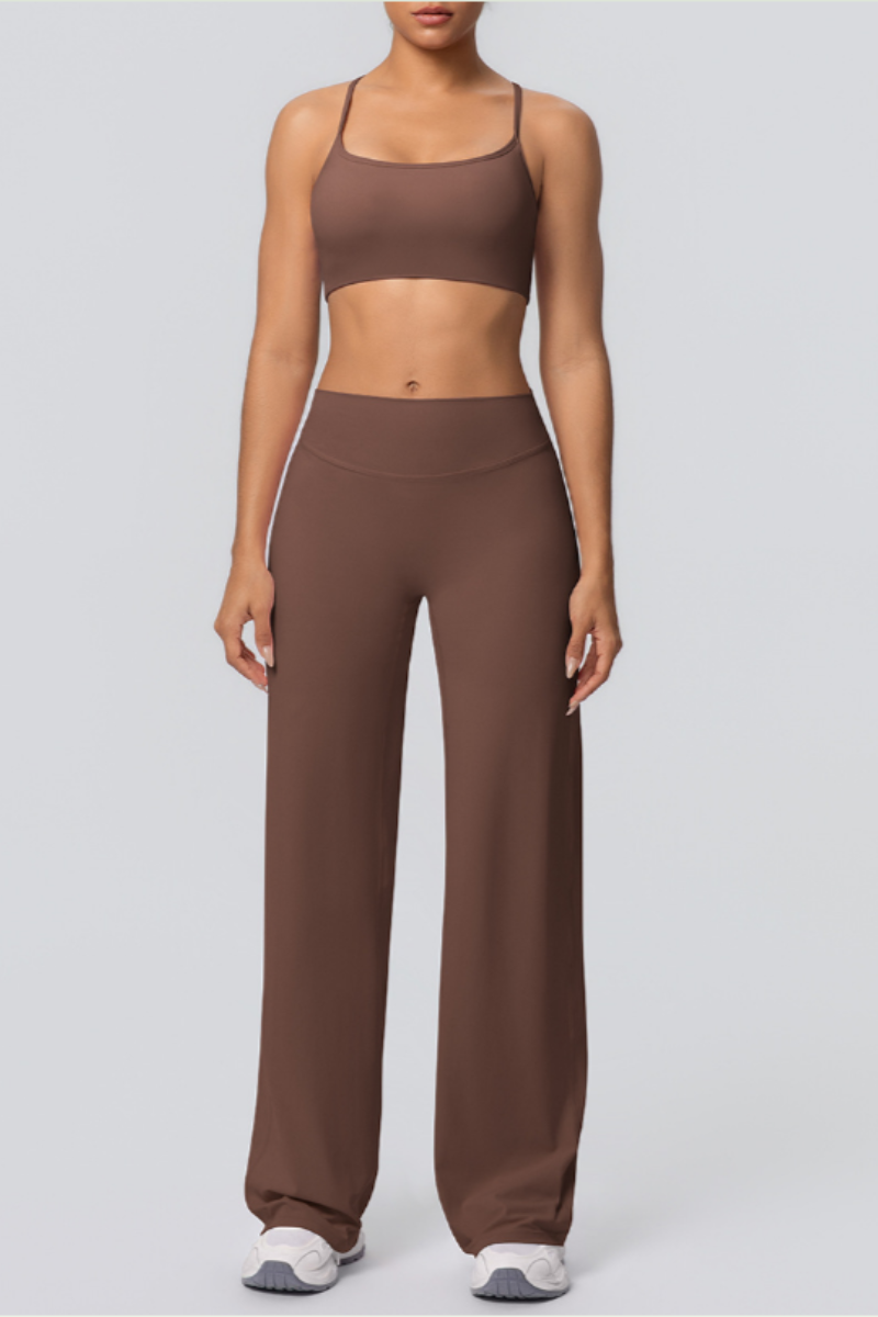 Women's Solid Color Criss-Cross Back Sports Set.