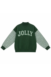 Women's Fall Christmas Letter Embroidery Mockneck Sweatshirt