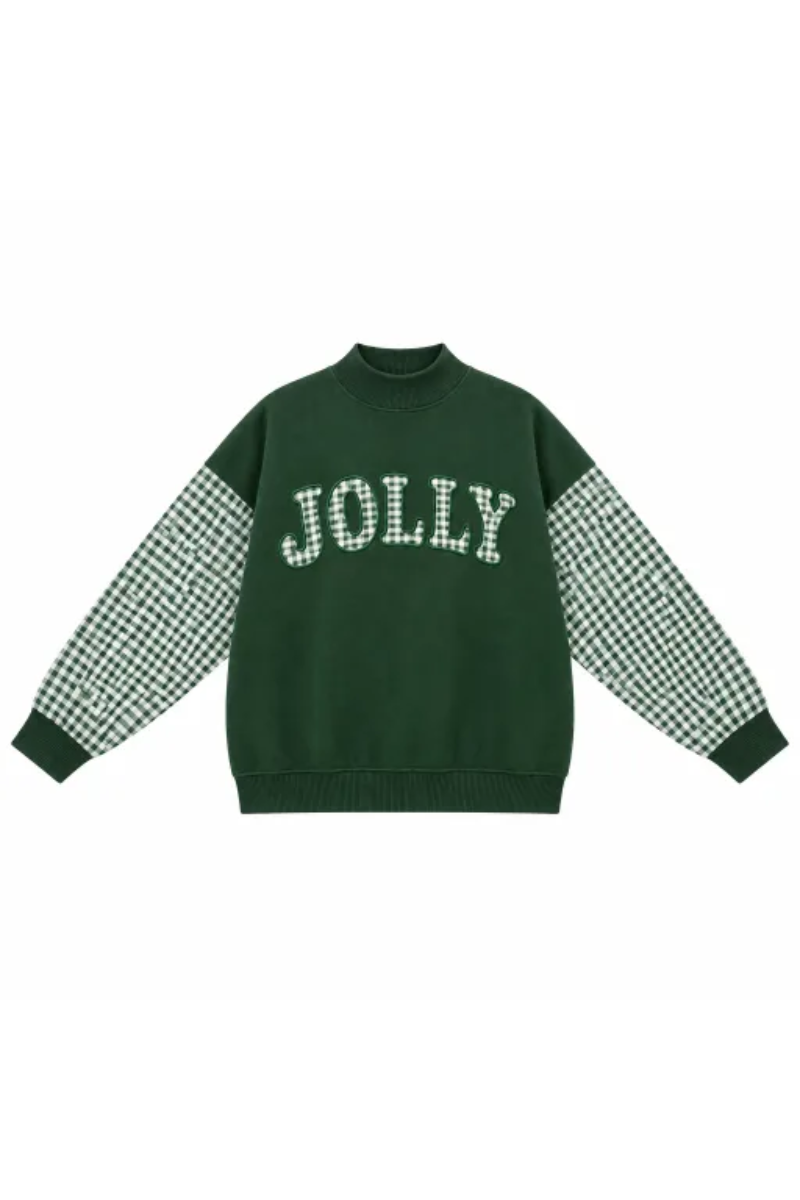 Women's Fall Christmas Letter Embroidery Mockneck Sweatshirt