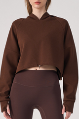 Women's Fall/Winter Drawstring Cropped Finger Cuffs Hoodie