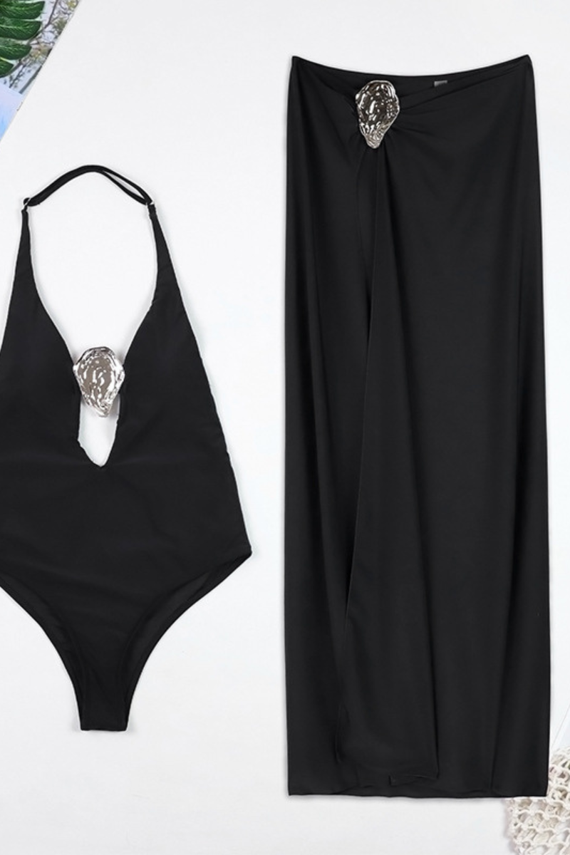 Women's Sexy Halter Cross Slim One Piece Swimsuit Set