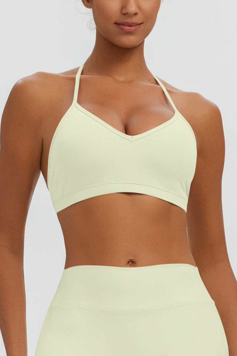 Women's Naked Feel Padded Halter V Neck Sports Bra