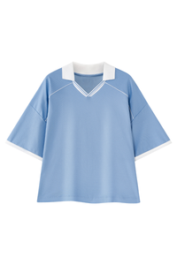 Men's V-Neck Contrast Trim Polo Collar Sports T-shirt