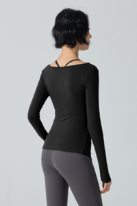 Women's Ribbed Double Twist Split V Neck Pilates Slim Fit Top