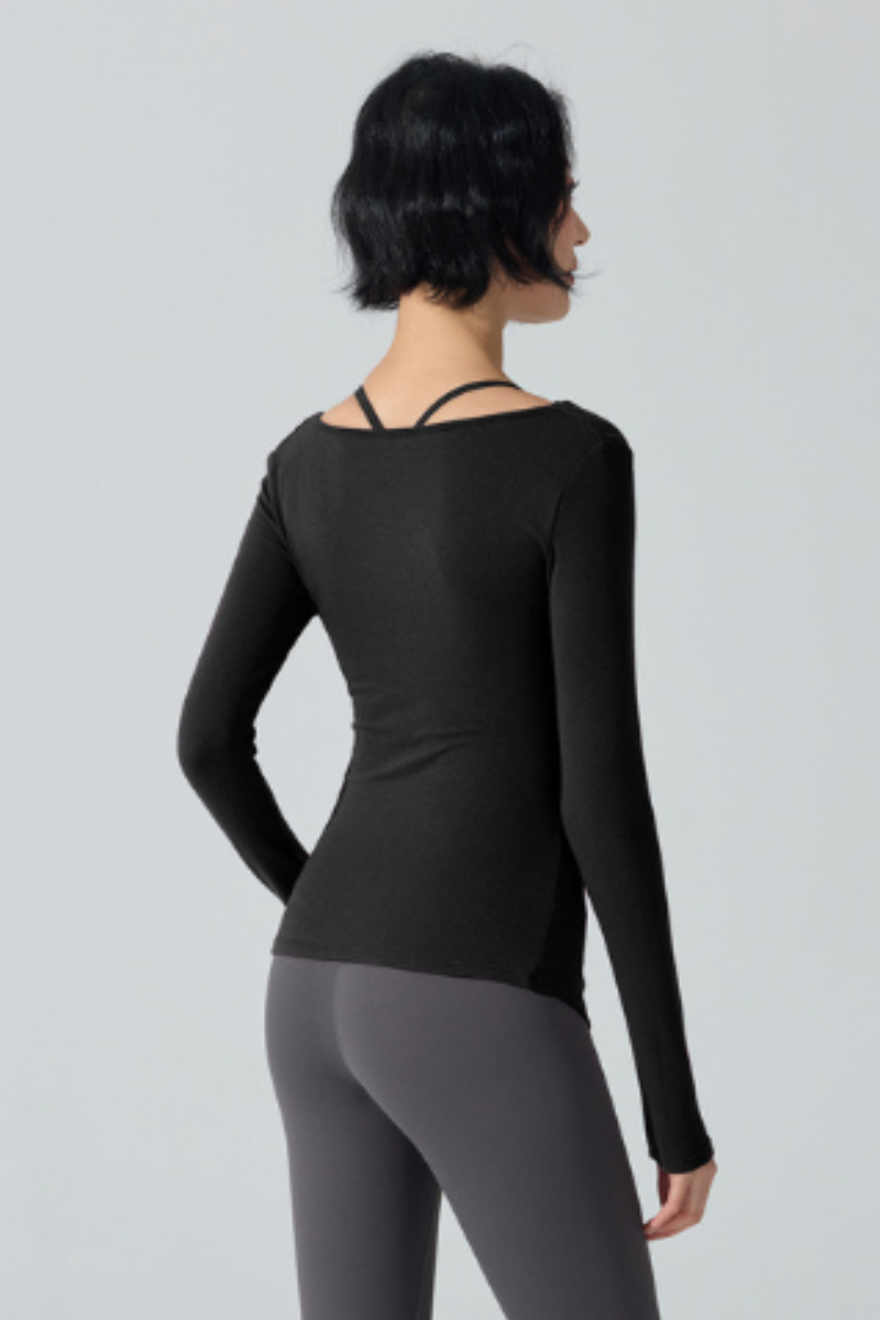 Women's Ribbed Double Twist Split V Neck Pilates Slim Fit Top