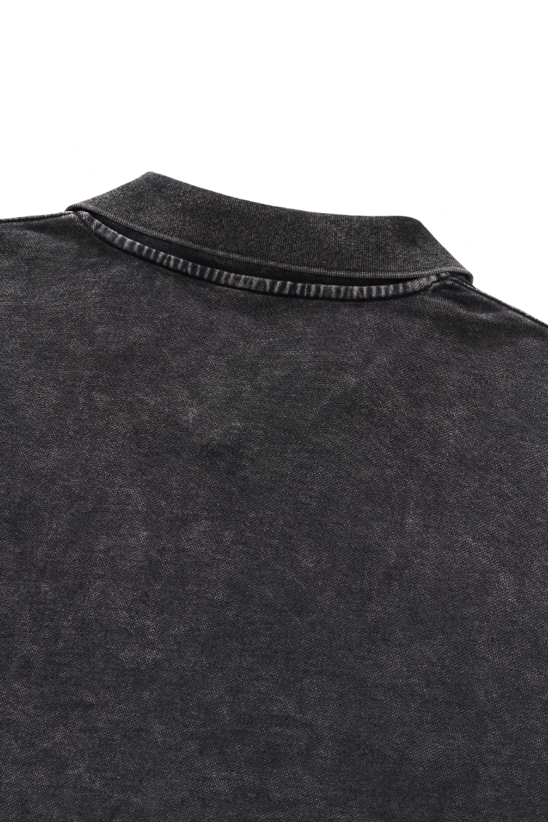 Unisex Fall 100% Cotton Washed Boxy V-Neck Polo Sweatshirt