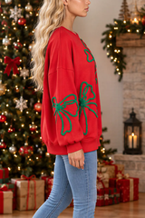 Women's Christmas Embroidery Bow Balloon Sleeve Sweatshirt