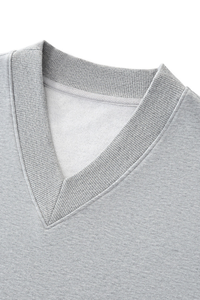 Women's Fall Boxy V Neck Drop Shoulder Rib Cuffs Sweatshirt
