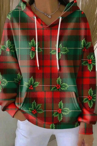 Women's Fall Christmas Print Ribbed Hoodie