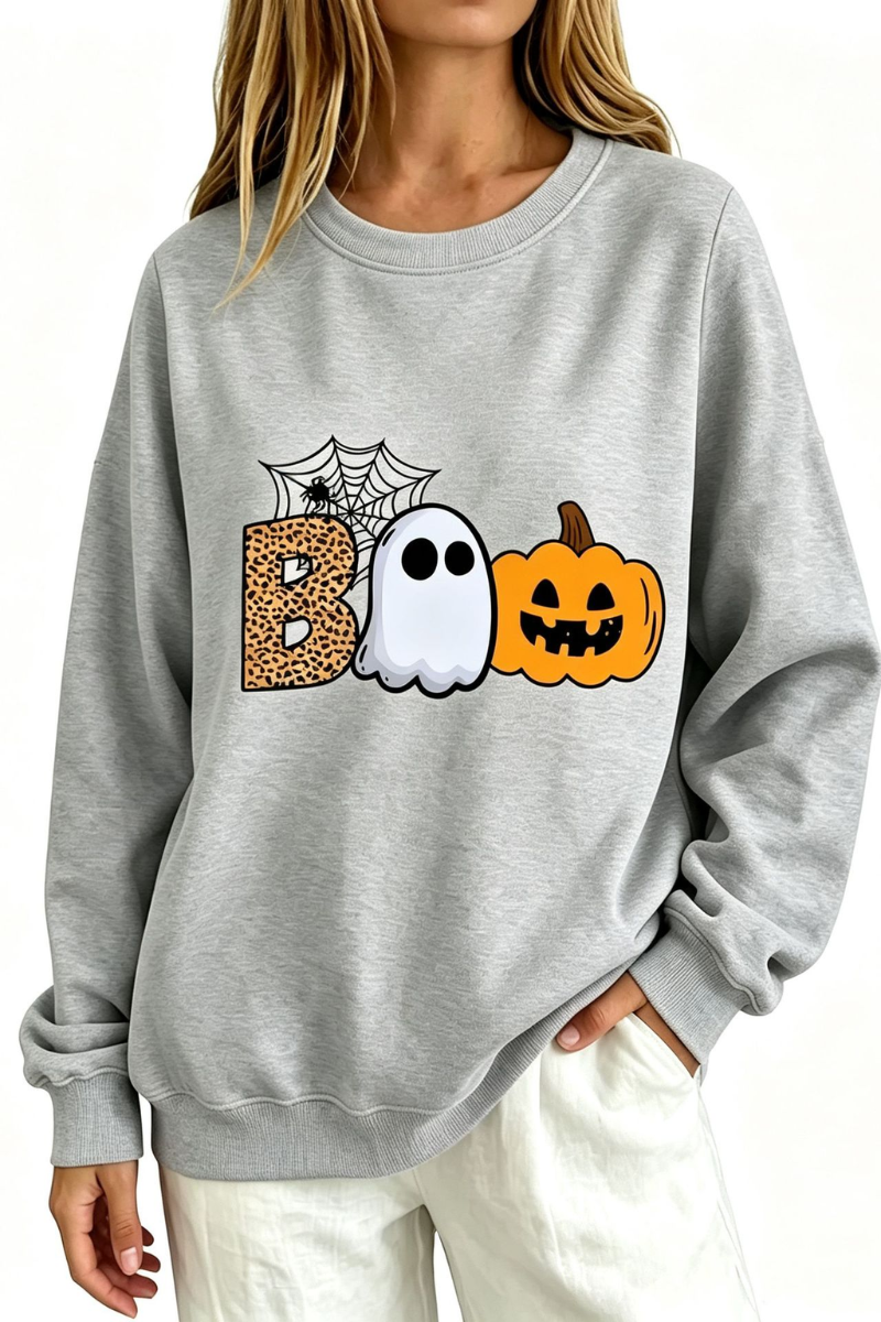 Women's Fall BOO Letter Print Graphic Halloween Sweatshirt