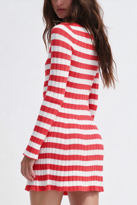 Women's Striped Ribbed Knit  Long Sleeve Bodycon Mini Dress