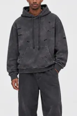 Unisex Fall 100% Cotton Distressed Ripped Hoodie