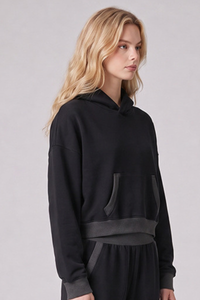 Women's Fall 100% Cotton Contrast-Stitch Boxy Cropped Hoodie