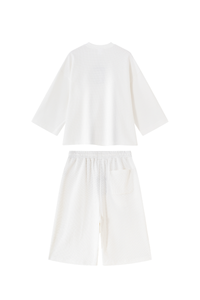 Unisex Waffle Knit Set:Loose Fit T-shirt &Knee Length Shorts