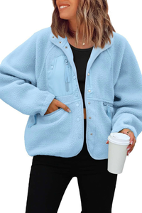 Women's Fall/Winter Patch Pockets Fleece Snap Button Jacket