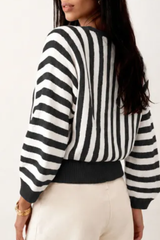 Women's Fall Cropped Color Block Striped Knit Sweater