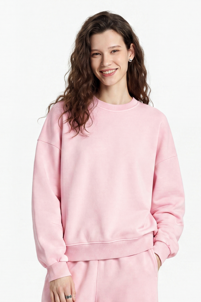 Women's Fall 100% Cotton Streetwear Washed Relaxed Pullover