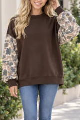 Women's Fall Color Block Camouflage Mockneck Sweatshirt