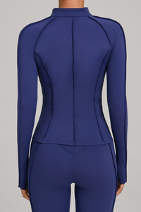 Collared, zippered long-sleeve outer jacket