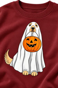 Women's Fall Ghost Dog Pumpkin Graphic Halloween Sweatshirt
